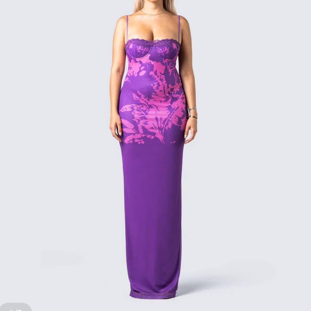 Finesse Purple and Pink Floral Bustier Maxi Dress